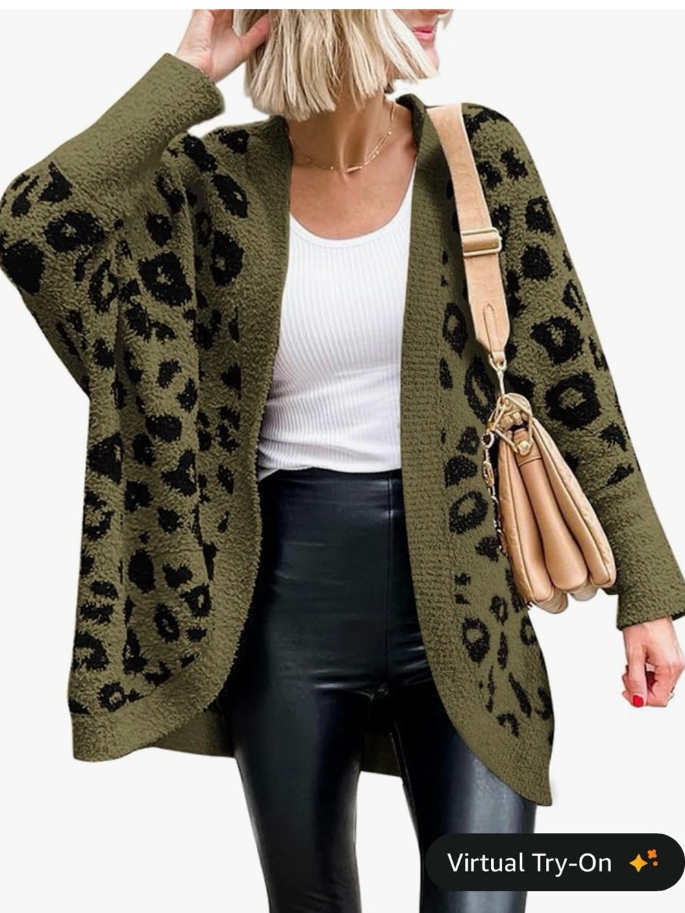 Olive Leopard Open-Front Cardigan Sweater